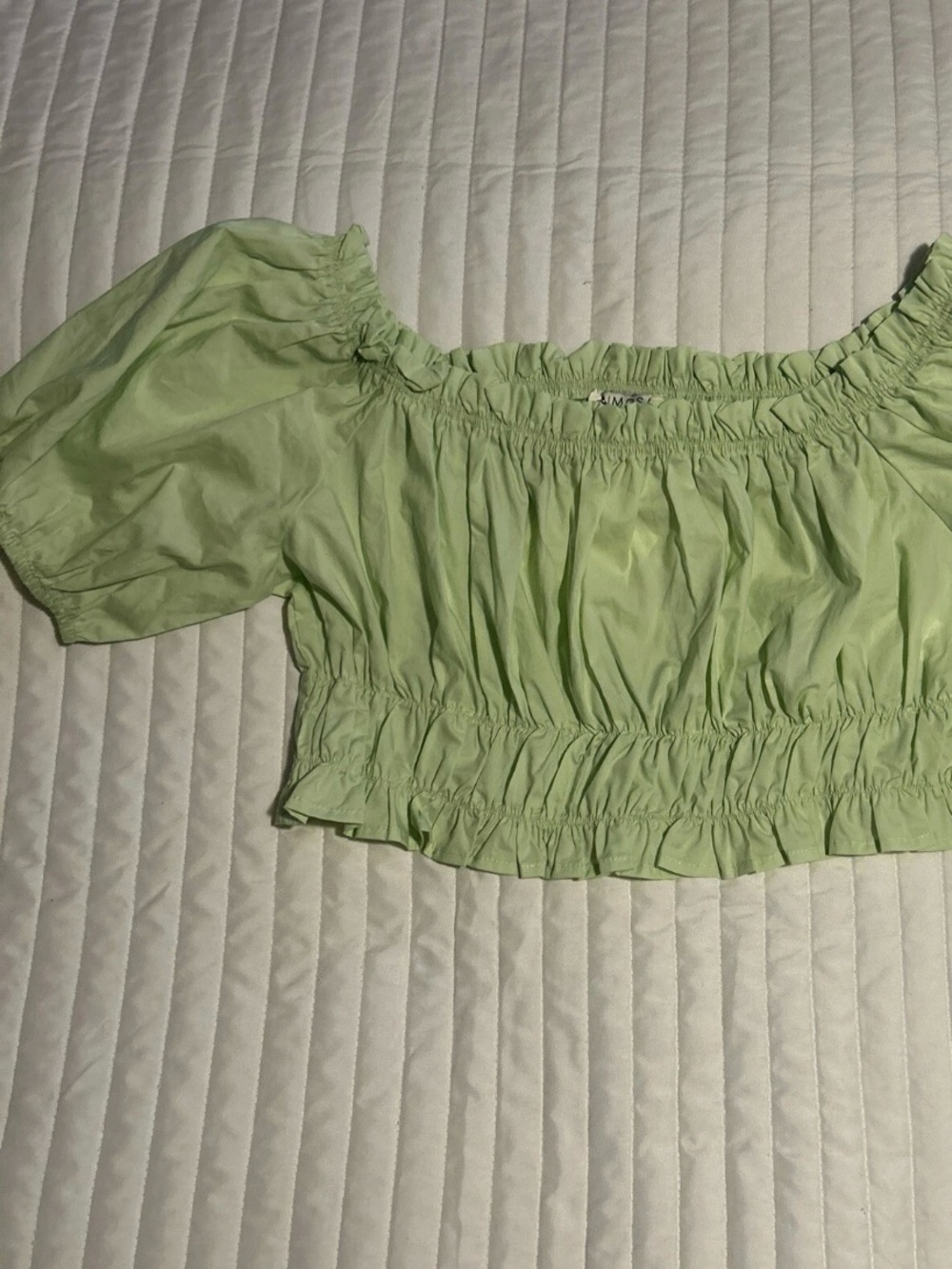 Mimosa Women's Light Green Ruffle Crop Top Puff Sleeves Large